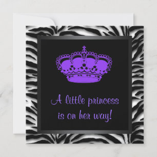 Princess Crown Purple Zebra Baby Shower Invitation