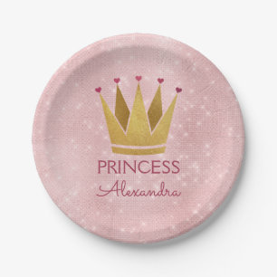 Princess Crown Rose Gold Blush Pink Sparkle Paper Plate