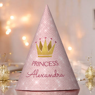 Princess Crown Rose Gold Blush Pink Sparkle Party Hat