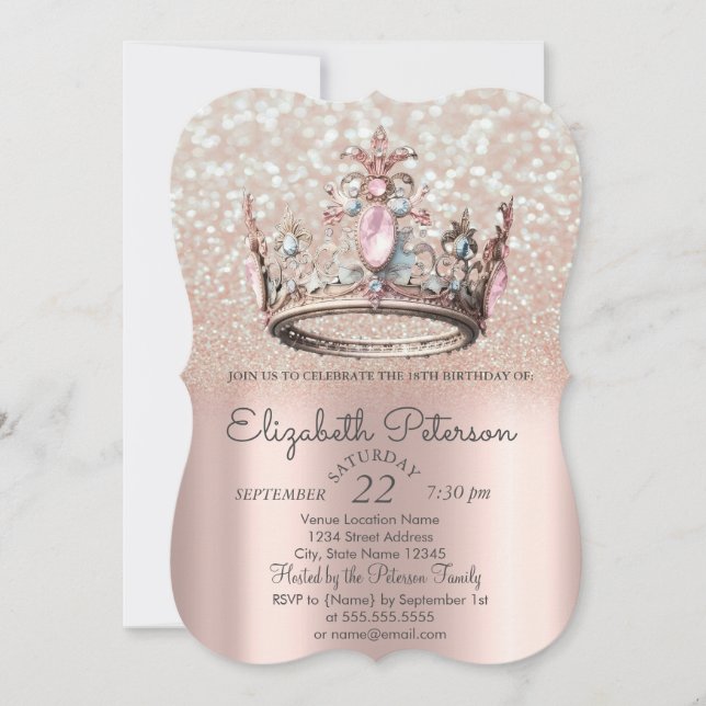 Princess Crown Rose Gold Bokeh 18th Birthday  Invitation (Front)