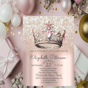 Princess Crown Rose Gold Bokeh 18th Birthday  Invitation