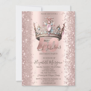 Princess Crown Rose Gold Sparkle Diamonds 40th Invitation