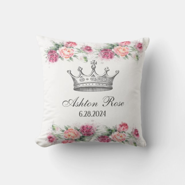 Princess Crown Roses Personalised Baby Pillow (Front)