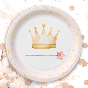 Princess Crown Wand Pink Little Girl Birthday  Paper Plate
