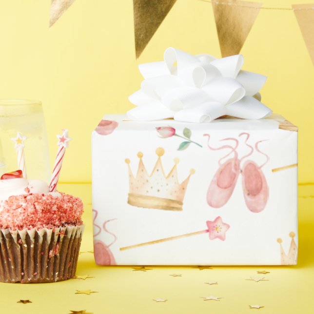 Princess Crown Wand Pink Little Girl Birthday  Wrapping Paper (Birthday Party)
