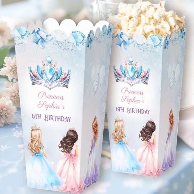 Princess Crown Winter Floral Birthday Popcorn Favour Box (Princess Crown Winter Floral Birthday Popcorn Favor Boxes)