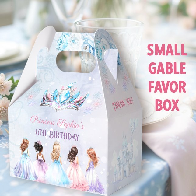 Princess Crown Winter Purple Blue Girl Birthday Favour Box (Winter Princess Small Gable Favor Boxes - You can choose from 3 sizes of these gable favor boxes)