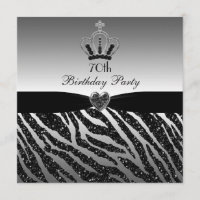Princess Crown Zebra Glitter 70th Birthday