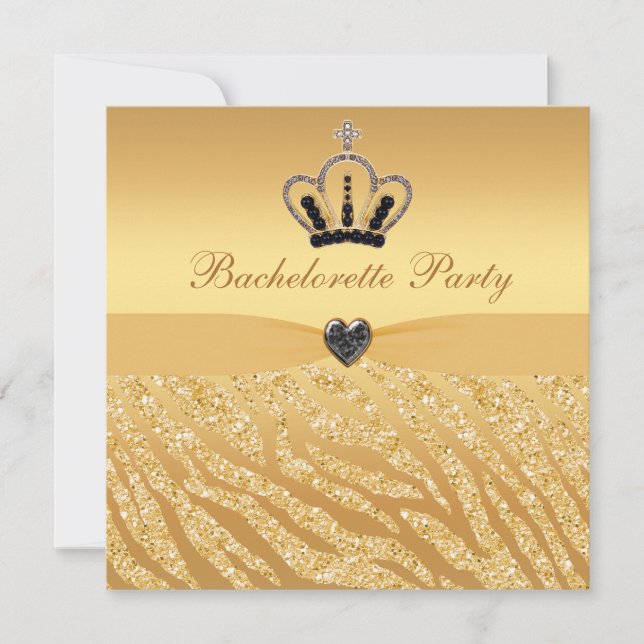 Princess Crown & Zebra Glitter Print Bachelorette Invitation (Front)