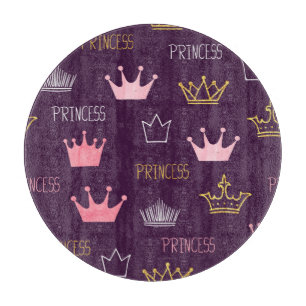 Princess crowns: watercolor glitter pattern. cutting board