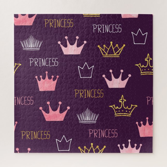 Princess crowns: watercolor glitter pattern. jigsaw puzzle (Vertical)
