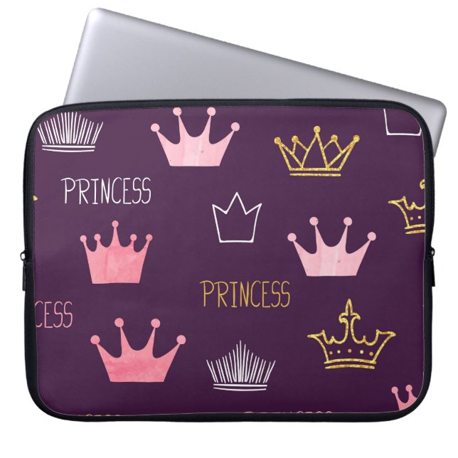 Princess crowns: watercolor glitter pattern. laptop sleeve (Front)