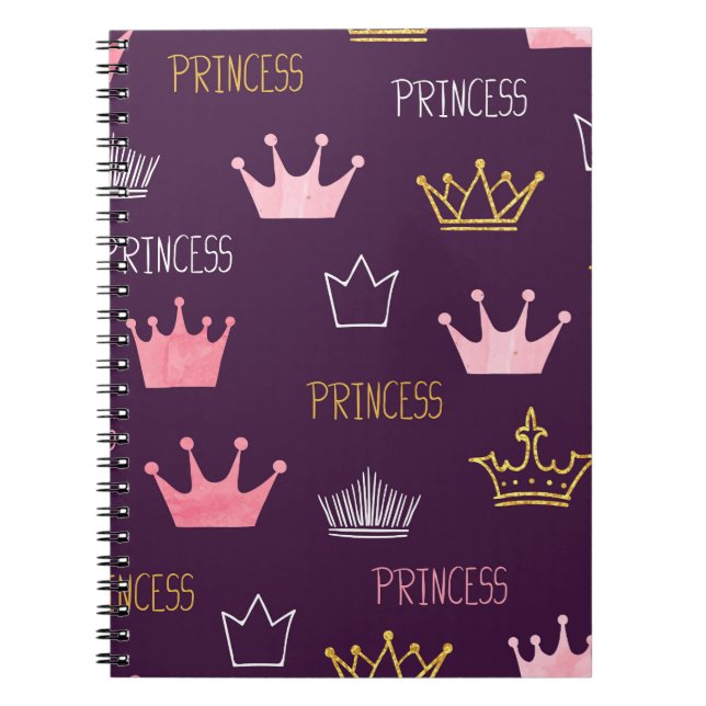 Princess crowns: watercolor glitter pattern. notebook (Front)