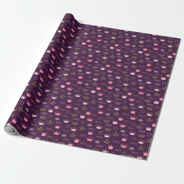 Princess crowns: watercolor glitter pattern. wrapping paper (Unrolled)