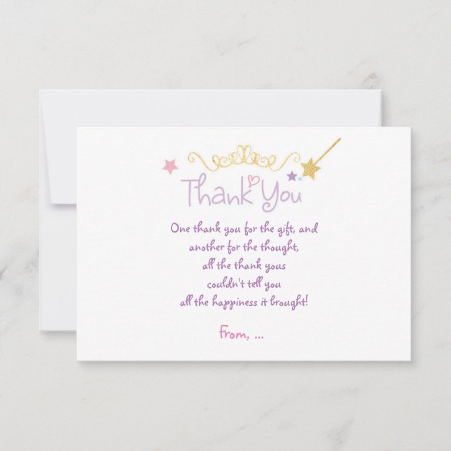 PRINCESS Custom Birthday Party THANK YOU CARD (Front)