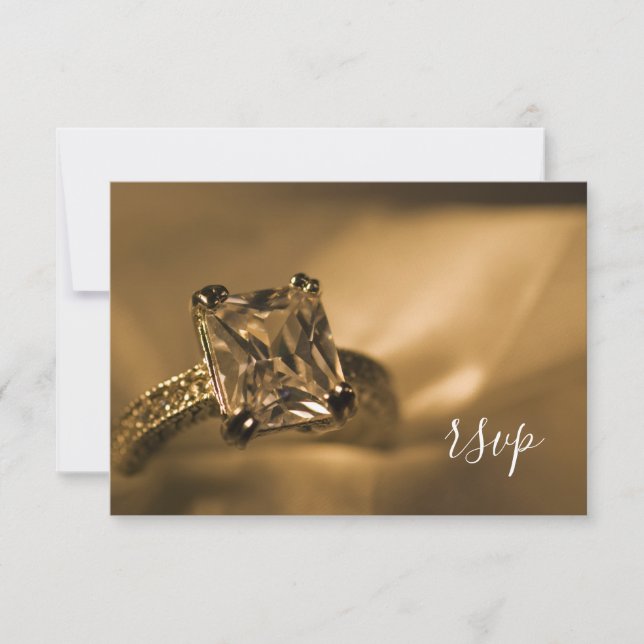 Princess Cut Diamond Engagement Ring Wedding RSVP Card (Front)