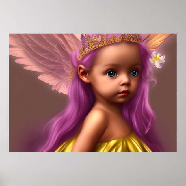 Princess Cute little girl butterfly purple gold Poster (Front)