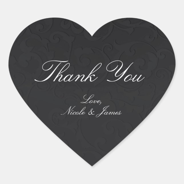 Princess Damask Black Elegant Storybook Wedding Heart Sticker (Front)