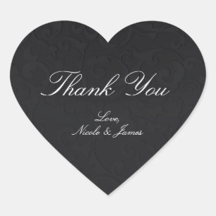 Princess Damask Black Elegant Storybook Wedding Heart Sticker