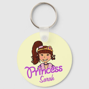 Princess dark hair girl yellow name keychain