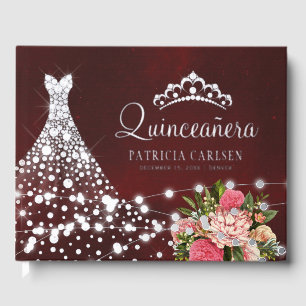 Princess diamond dress silver foil Quinceanera Guest Book