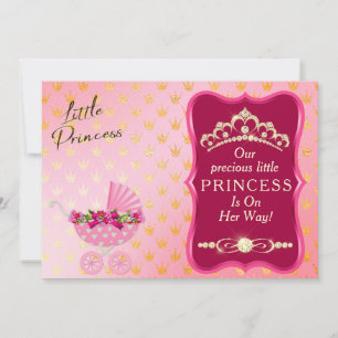  Princess Diamond Gold Tiara Pink Baby Shower  Invitation
