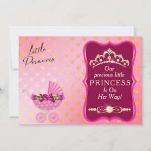  Princess Diamond Gold Tiara Pink Baby Shower Invitation