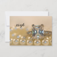 Princess Diamond Ring and Pearls Wedding RSVP Card