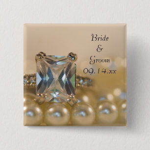 Princess Diamond Ring and White Pearls Wedding 15 Cm Square Badge