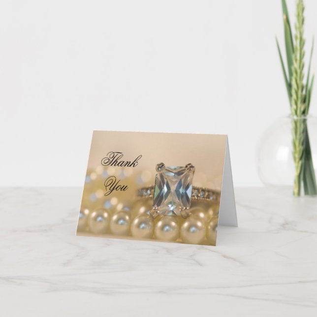 Princess Diamond Ring Pearls Bridesmaid Thank You Card (Front)
