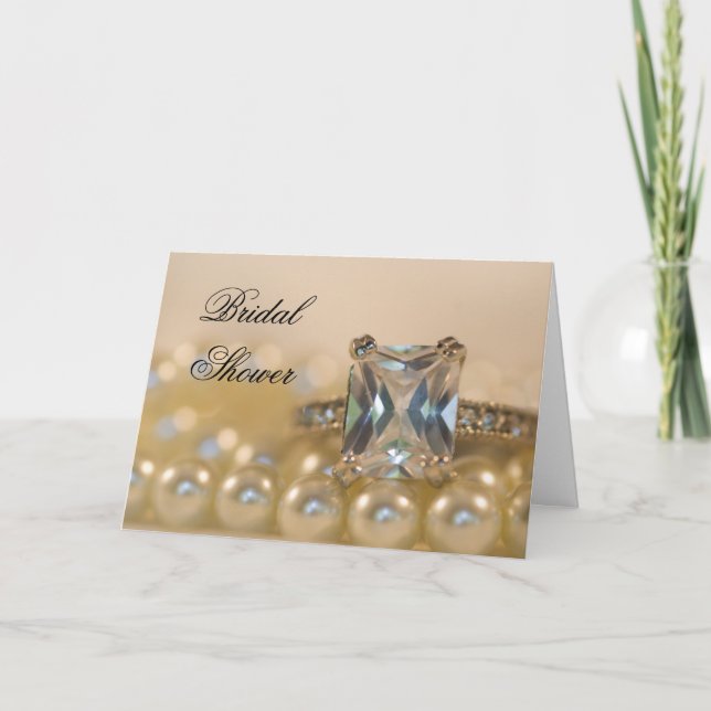 Princess Diamond Ring White Pearls Bridal Shower Invitation (Front)