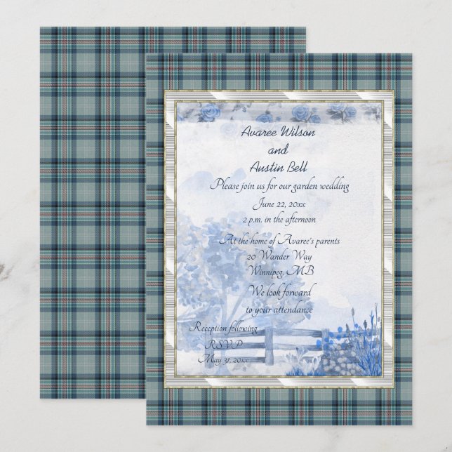 Princess Diana Memorial Tartan Garden Wedding Invitation (Front/Back)