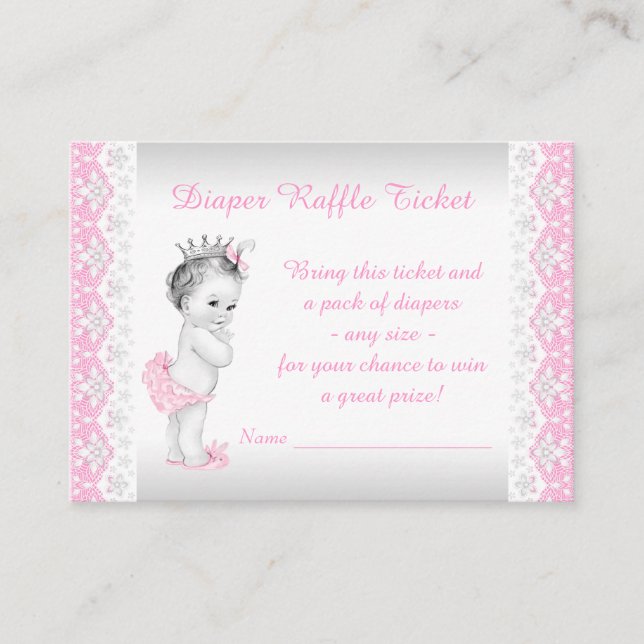 Princess Diaper Raffle Ticket Enclosure Card (Front)