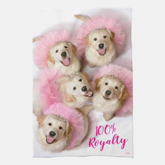 Princess Dogs in Tiaras Tea Towel (Vertical)