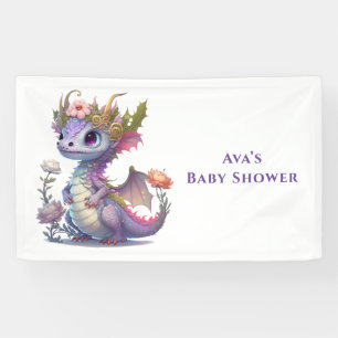 Princess Dragon with Florals Girl Baby Shower Banner
