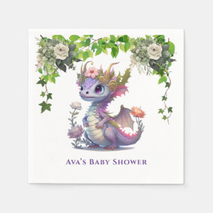 Princess Dragon with Florals Girl Baby Shower Napkin
