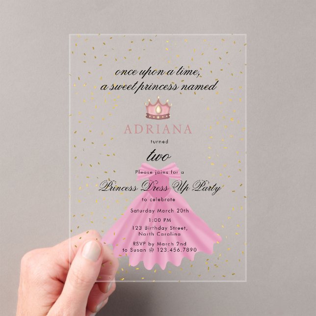 Princess Dress Fairytale Once Upon A Time Birthday Acrylic Invitations (Insitu (Handheld))