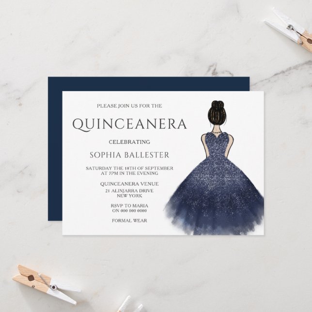 Princess Dress Nany Indigo Wonderland Quinceanera Invitation (Front/Back In Situ)