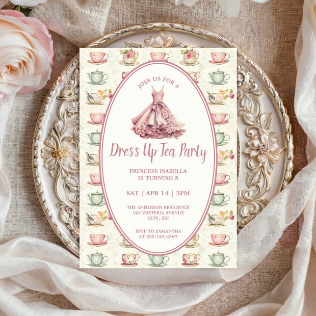 Princess Dress Up Tea Party Pink Floral Invitation (Creator Uploaded)