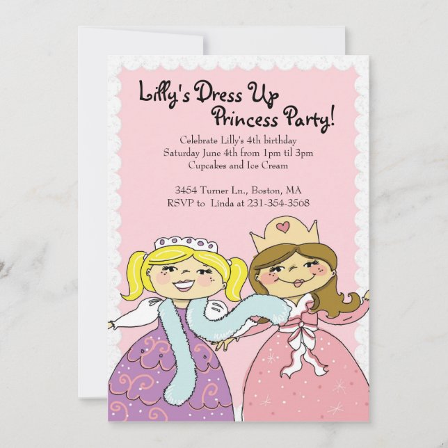 Princess, Dress Up Themed Birthday Party Invites (Front)