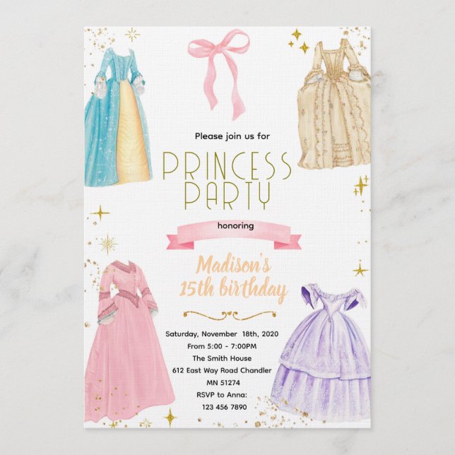 Princess Dresses Birthday Invitation (Front)