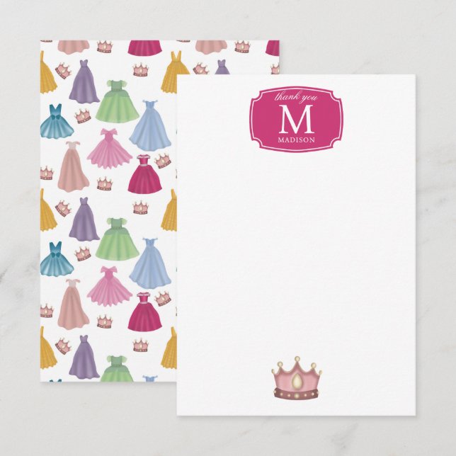 Princess Dresses Fairytale Little Girl Kids Thank You Card (Front/Back)
