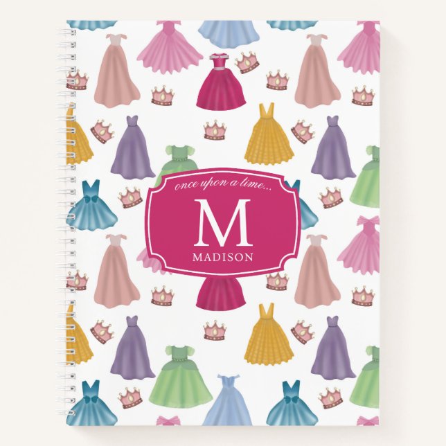 Princess Dresses Fairytale Little Girl Monogram Notebook (Front)