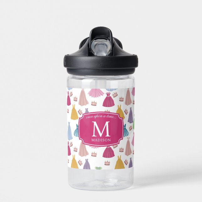 Princess Dresses Fairytale Little Girl Monogram Water Bottle (Front)