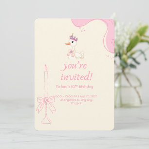 Princess Duck Cute Pink Birthday Party Invite 