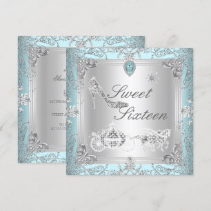 Princess Elegant Diamond Blue Sweet 16 Sixteen Invitation