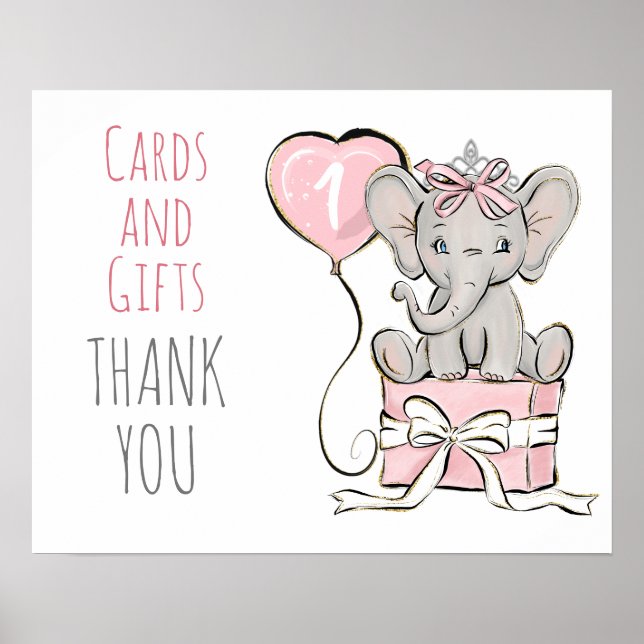 Princess Elephant Birthday Party Cards Gifts Poster (Front)