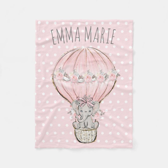 Princess Elephant Pink Hot Air Balloon Baby Girl  Fleece Blanket (Front)