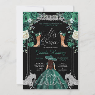 Princess Emerald Green & Silver Girl Sweet 15th Invitation