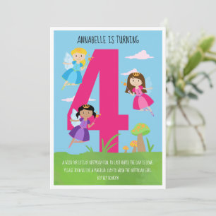 Princess Fairy Girl's 4th Birthday Party Invitation